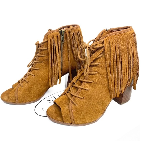 Steve Madden Newporte Fringe Western Ankle Bootie Chestnut Suede Size 6 Boho - Picture 3 of 10